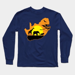 South Africa Safari Savannah Sunset Giraffe Elephant Wildebeest Long Sleeve T-Shirt